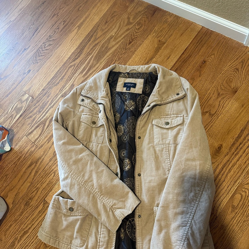 Sonoma Light Beige Utility Jacket with Patterned Navy Lining